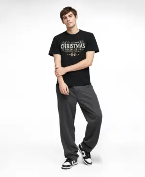 Minimalist Christmas Social Club graphic printed on a unisex Gildan 64000 t-shirt featuring vintage typography, festive holiday foliage, and the "Holiday Edition" tagline.
