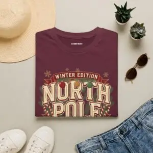 Image Alt Text Front Images North Pole Winter Edition athletic club graphic T-shirt on female model Forest green North Pole Winter Edition Christmas graphic tee front view Vintage holiday athletic club unisex T-shirt North Pole varsity Christmas graphic shirt Lifestyle Images Woman wearing North Pole Winter Edition holiday T-shirt in studio Casual festive outfit featuring North Pole Winter Edition graphic tee Close-up Images North Pole Winter Edition varsity Christmas graphic close-up Premium DTG printed holiday athletic club design on forest green T-shirt