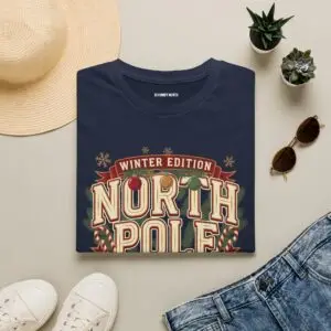 Image Alt Text Front Images North Pole Winter Edition athletic club graphic T-shirt on female model Forest green North Pole Winter Edition Christmas graphic tee front view Vintage holiday athletic club unisex T-shirt North Pole varsity Christmas graphic shirt Lifestyle Images Woman wearing North Pole Winter Edition holiday T-shirt in studio Casual festive outfit featuring North Pole Winter Edition graphic tee Close-up Images North Pole Winter Edition varsity Christmas graphic close-up Premium DTG printed holiday athletic club design on forest green T-shirt