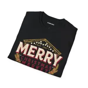 Image Alt Text Front Images Merry Christmas Market graphic T-shirt on female model Forest green Merry Christmas Market vintage holiday tee Christmas Market graphic unisex holiday T-shirt Vintage Christmas Market design front view Lifestyle Images Woman wearing Merry Christmas Market Christmas T-shirt Casual winter outfit featuring Merry Christmas Market graphic tee Close-up Images Merry Christmas Market vintage holiday graphic close-up Premium DTG Christmas Market artwork on green T-shirt