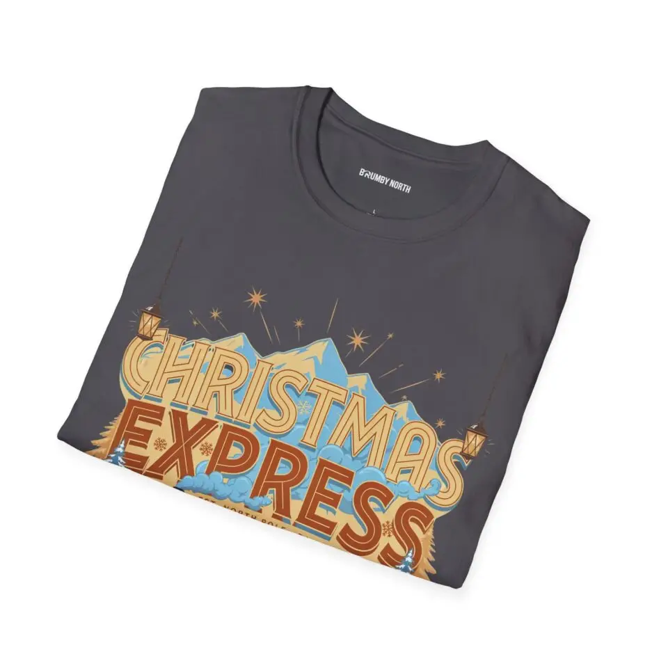 Image Alt Text Front Images Christmas Express vintage holiday train graphic T-shirt on female model Charcoal Christmas Express retro locomotive graphic tee front view Vintage Christmas train unisex T-shirt Holiday steam train Christmas graphic shirt Lifestyle Images Woman wearing Christmas Express holiday T-shirt in studio Casual festive outfit featuring Christmas Express graphic tee Close-up Images Christmas Express vintage train graphic close-up on charcoal T-shirt Premium DTG printed Christmas locomotive design details