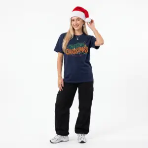 Unisex Gildan 64000 Christmas t-shirt featuring the "Chasing Christmas" vintage typography design with the "Since Snow Fell" tagline in a minimalist holiday streetwear style.