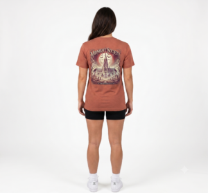 Woman wearing Midnight Society Gothic Halloween graphic t-shirt featuring vintage moon and bat front design. Bella+Canvas Midnight Society Halloween t-shirt with gothic front print on premium unisex cotton tee. Front view of Midnight Society spooky season graphic tee with moon, bats and vintage gothic typography. Premium Halloween graphic t-shirt with minimalist Midnight Society front artwork for autumn fashion