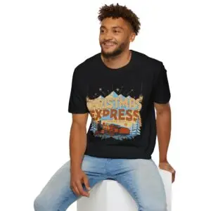 Image Alt Text Front Images Christmas Express vintage holiday train graphic T-shirt on female model Charcoal Christmas Express retro locomotive graphic tee front view Vintage Christmas train unisex T-shirt Holiday steam train Christmas graphic shirt Lifestyle Images Woman wearing Christmas Express holiday T-shirt in studio Casual festive outfit featuring Christmas Express graphic tee Close-up Images Christmas Express vintage train graphic close-up on charcoal T-shirt Premium DTG printed Christmas locomotive design details