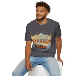 Image Alt Text Front Images Christmas Express vintage holiday train graphic T-shirt on female model Charcoal Christmas Express retro locomotive graphic tee front view Vintage Christmas train unisex T-shirt Holiday steam train Christmas graphic shirt Lifestyle Images Woman wearing Christmas Express holiday T-shirt in studio Casual festive outfit featuring Christmas Express graphic tee Close-up Images Christmas Express vintage train graphic close-up on charcoal T-shirt Premium DTG printed Christmas locomotive design details