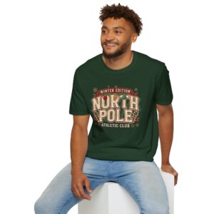 Image Alt Text Front Images North Pole Winter Edition athletic club graphic T-shirt on female model Forest green North Pole Winter Edition Christmas graphic tee front view Vintage holiday athletic club unisex T-shirt North Pole varsity Christmas graphic shirt Lifestyle Images Woman wearing North Pole Winter Edition holiday T-shirt in studio Casual festive outfit featuring North Pole Winter Edition graphic tee Close-up Images North Pole Winter Edition varsity Christmas graphic close-up Premium DTG printed holiday athletic club design on forest green T-shirt