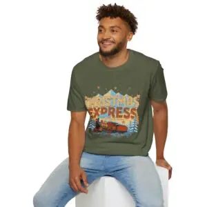 Image Alt Text Front Images Christmas Express vintage holiday train graphic T-shirt on female model Charcoal Christmas Express retro locomotive graphic tee front view Vintage Christmas train unisex T-shirt Holiday steam train Christmas graphic shirt Lifestyle Images Woman wearing Christmas Express holiday T-shirt in studio Casual festive outfit featuring Christmas Express graphic tee Close-up Images Christmas Express vintage train graphic close-up on charcoal T-shirt Premium DTG printed Christmas locomotive design details