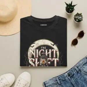 Model wearing The Night Shift vintage lantern moon graphic unisex T-shirt Short Product Text Made for the hours after dark. The Night Shift T-Shirt pairs a vintage lantern moon graphic with a slightly distressed finish for an understated nighttime streetwear look. SEO Keywords / Tags the night shift t-shirt, night shift graphic tee, vintage lantern t-shirt, moon graphic tee, after dark t-shirt, night owl shirt, vintage streetwear, distressed graphic tee, nighttime t-shirt, unisex graphic tee, retro graphic t-shirt
