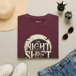 Model wearing The Night Shift vintage lantern moon graphic unisex T-shirt Short Product Text Made for the hours after dark. The Night Shift T-Shirt pairs a vintage lantern moon graphic with a slightly distressed finish for an understated nighttime streetwear look. SEO Keywords / Tags the night shift t-shirt, night shift graphic tee, vintage lantern t-shirt, moon graphic tee, after dark t-shirt, night owl shirt, vintage streetwear, distressed graphic tee, nighttime t-shirt, unisex graphic tee, retro graphic t-shirt