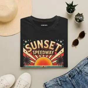 Sunset Speedway brings a vintage summer racing feel to an easy everyday unisex streetwear fit.
