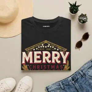 Merry Christmas Market Christmas T-shirt Casual winter outfit featuring Merry Christmas Market graphic tee