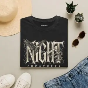 A dark gothic graphic tee featuring a raven and vintage-inspired lettering. Lightweight, unisex and made for Halloween season, late-night looks and everyday streetwear.