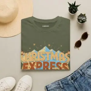 Front Images Christmas Express vintage holiday train graphic T-shirt on female model Charcoal Christmas Express retro locomotive graphic tee front view Vintage Christmas train unisex T-shirt Holiday steam train Christmas graphic shirt Lifestyle Images Woman wearing Christmas Express holiday T-shirt in studio Casual festive outfit featuring Christmas Express graphic tee Close-up Images Christmas Express vintage train graphic close-up on charcoal T-shirt Premium DTG printed Christmas locomotive design details