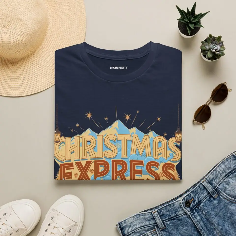 Front Images Christmas Express vintage holiday train graphic T-shirt on female model Charcoal Christmas Express retro locomotive graphic tee front view Vintage Christmas train unisex T-shirt Holiday steam train Christmas graphic shirt Lifestyle Images Woman wearing Christmas Express holiday T-shirt in studio Casual festive outfit featuring Christmas Express graphic tee Close-up Images Christmas Express vintage train graphic close-up on charcoal T-shirt Premium DTG printed Christmas locomotive design details