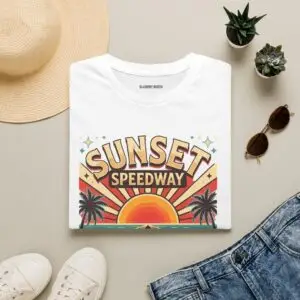 Sunset Speedway brings a vintage summer racing feel to an easy everyday unisex streetwear fit.