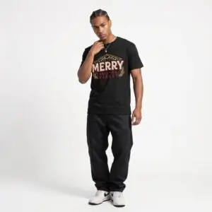Front Images Merry Christmas Market graphic T-shirt on female model Forest green Merry Christmas Market vintage holiday tee Christmas Market graphic unisex holiday T-shirt Vintage Christmas Market design front view Lifestyle Images Woman wearing Merry Christmas Market Christmas T-shirt Casual winter outfit featuring Merry Christmas Market graphic tee Close-up Images Merry Christmas Market vintage holiday graphic close-up Premium DTG Christmas Market artwork on green T-shirt