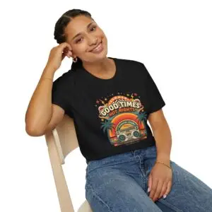 A vintage summer graphic built around Good Times Hot Nights, a retro radio and the Coastal Club aesthetic. Lightweight, easygoing and made for warm-weather streetwear.