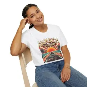 Sunset Speedway brings a vintage summer racing feel to an easy everyday unisex streetwear fit.